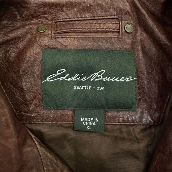 Eddie Bauer Mens Zip Up Soft Lamb Leather Jacket XL Brown Field Chore Utility - Picture 6 of 15